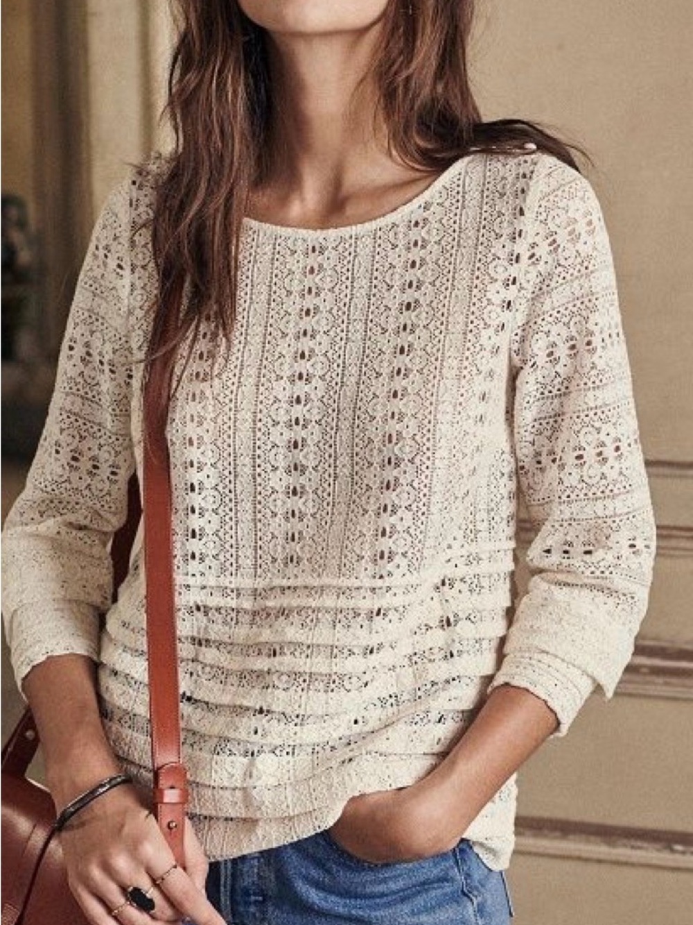 Sezane Marta Crochet Lace Long Sleeve Top - Picture 2 of 8